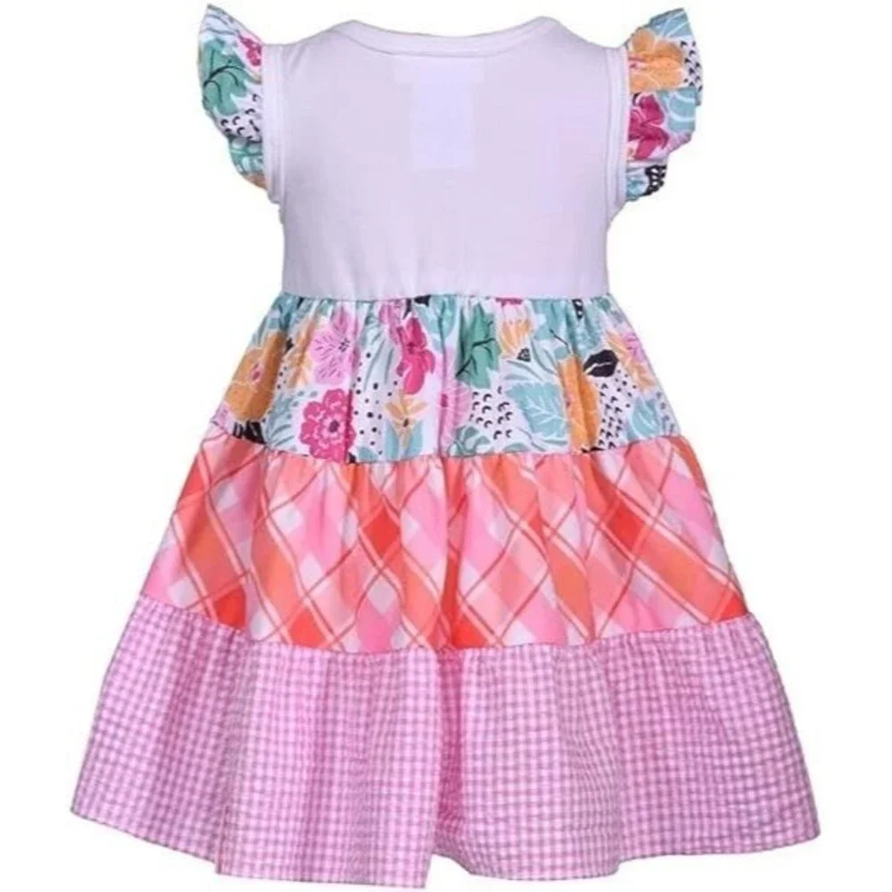 Bonnie Jean Girls Dress Flutter Sleeve Knit Mixed Tiered Poplin Multi 6-9 Months